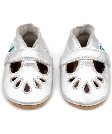 Dotty Fish Soft Leather Baby Shoes | Classic T-Bar Girls' Shoes | Non-Slip Suede Soles | 0-6 Months - 2-3 Years | Silver - Buy Online on SooperMarket.com