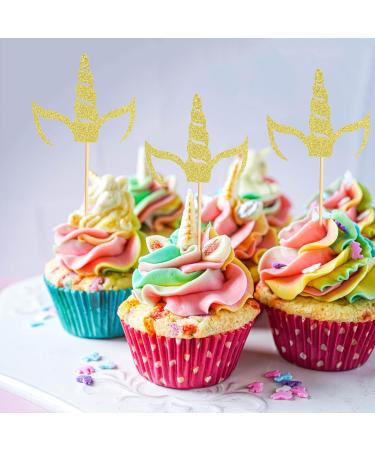 Arthsdite 24Pcs Unicorn Horn Cupcake Toppers Gold Glitter Unicorn Cupcake Picks for Unicorn Theme Baby Shower Birthday Wedding Engagement Party Cake Decorations Supplies - Gold Glitter - Buy Online on SooperMarket.com