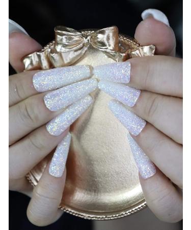 MISUD Glitter Long Coffin Fake Nails - White Ballerina Shape Acrylic Nails for Women & Girls - Buy Online on SooperMarket.com