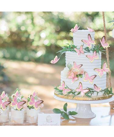Blumomon 30 Pcs 3D Butterfly Cake Topper Decor - Pink Gold Edge Cupcake Picks for Weddings Baby Showers & Birthdays - Buy Online on SooperMarket.com