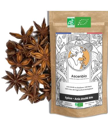 Ascenbio - Spice - Organic Starry Anise - 40g - Prepared and packaged in France - Biodegradable Packaging