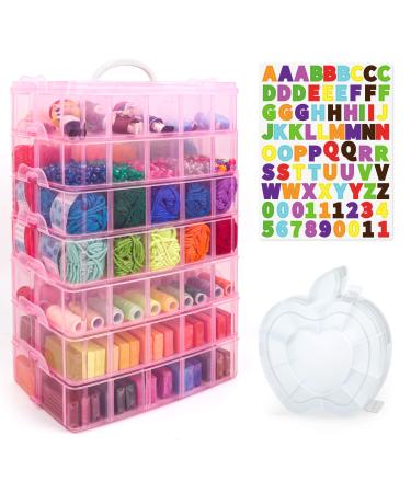 INSCRAFT 7 Layers Stackable Storage Container 70 Adjustable Compartments Pink Stackable Storage Container Suitable For Toys Art Crafts Jewelry Supplies Mini Case Letter Sticker Included