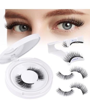 Magnetic Eyelashes Natural Look Reusable Magnetic Lashes with Applicator 3D Magnetic False Eyelashes without Eyeliner Wispy Fluffy Magnetic Lashes No Glue or Liner Needed (1 Pair Natural)