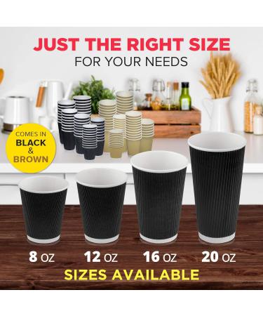 Fit Meal Prep 50 Pack Disposable Hot Cups - 12oz Black Double Wall Insulated Ripple Sleeves To Go Coffee Cups - Kraft Hot Beverage for Chocolate Tea and Cocoa Drinks - Sturdy and Eco Friendly 50 8 oz - Buy Online on SooperMarket.com