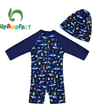 UPF 50+ Navy Shark Swimwear for Baby Boys/Girls | Snap Bottom Toddler Swimsuit 9-12 Months - Buy Online on SooperMarket.com