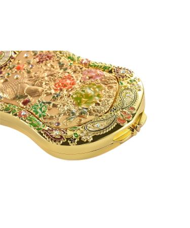 Jinvun Antique-Like Gold Peacock Compact Mirror - Durable Travel Purse Makeup Mirror | Vintage Design, Shield Shape, Magnification | Unique Jewellery Gift - Buy Online on SooperMarket.com