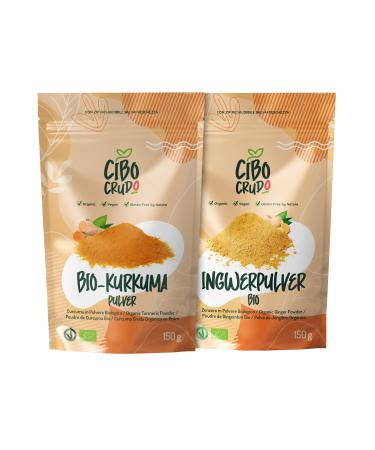 Turmeric and ginger powder organic - 150g p Package.Turmeric for smoothies and golden milk/latte and ginger powder dried and ground.Turmeric Powder.Grounded Ginger Powder.Kurkuma + Ginger 300 g (1 Pack)