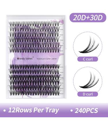 240PCS D Curl 0.07mm 20D/30D Mixed Cluster Lash Extension Kit | DIY Eyelash Extensions | Wide Stem Individual Lashes 12-16mm | RR-12-16mm Clusters-20D+30D-0.07-D - Buy Online on SooperMarket.com