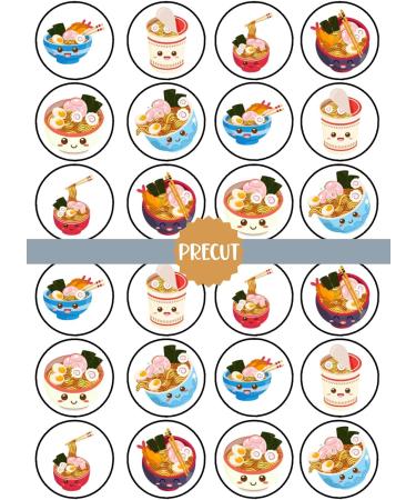 PRECUT Kawaii Ramen Edible Cupcake Toppers - Cute Kawaii Ramen Bowl Theme Premium Thickness SWEETENED VANILLA - wafer card disc cake decorations (Pack of 12) - Buy Online on SooperMarket.com
