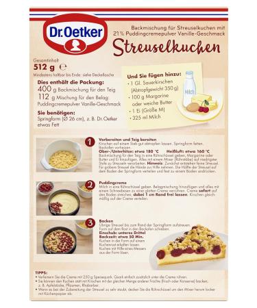 Dr. Oetker Strussel Cake Baking Mix 485g Cherry & Pudding Cream Crumble Vegetarian Perfect for International Shipping - Buy Online on SooperMarket.com
