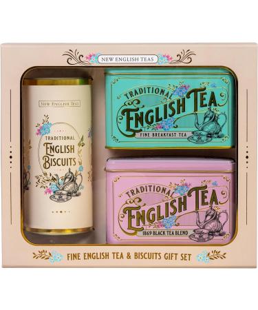 New English Teas Vintage Victorian Tea & Biscuits Gift Set with 80 Fine English Teabags 2 Tea Caddies and Luxury Cornish Biscuits - Buy Online on SooperMarket.com