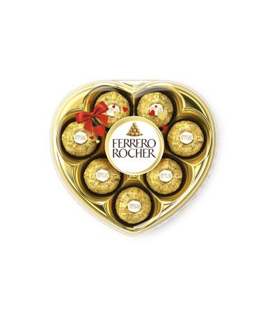 FERRERO ROCHER Fine Hazelnut Milk Chocolate Heart Shaped Gift Box 8 Count Individually Wrapped Chocolate Valentines Day Chocolate 100 Grams Ferrero Rocher 8 pieces