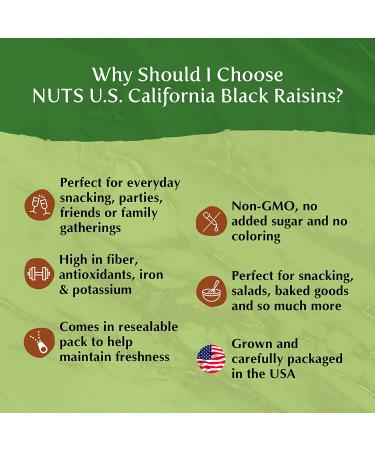 NUTS U.S. California Black Raisins - Seedless, Unsulphured, Natural - 2 lbs Pack - Buy Online on SooperMarket.com