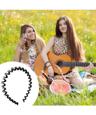 Faux Pearl and Rhinestone Headband Wavy Plastic Hairband Stretchy Beaded Hair Hoops for Women Girls Hair Styling Accessories - Buy Online on SooperMarket.com