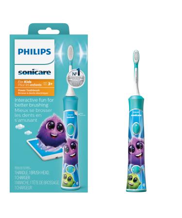 Philips Sonicare for Kids 3+ Bluetooth Connected Rechargeable Electric Power Toothbrush, Interactive for Better Brushing, Turquoise, HX6321/02