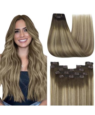 Youngsee Extensions real hair clip balayage real hair extensions clip brown balayage blond clip in extensions real hair 45cm remy hair extensions clip in smooth clip for women 120g #3/8/22 45 cm (7PCs) 1-clip-3- #3/8/22