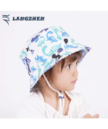 LANGZHEN Baby Girls Beach Sun Hat Wide Brim with Chin Strap, 4-8 Years - Multicolor Dinosaurs - Buy Online on SooperMarket.com
