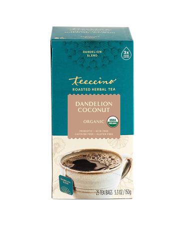 Teeccino Dandelion Coconut Herbal Tea | Caffeine-Free & Prebiotic | Detoxifying Dandelion Root | 25 Tea Bags | 25 Count Pack - Buy Online on SooperMarket.com