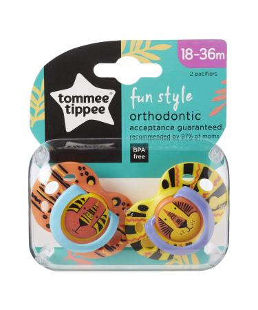 Tommee Tippee Fun Style Pacifiers Symmetrical Design BPA-Free Silicone Binkies 18-36m 2 Count Colors and Designs Vary - Buy Online on SooperMarket.com
