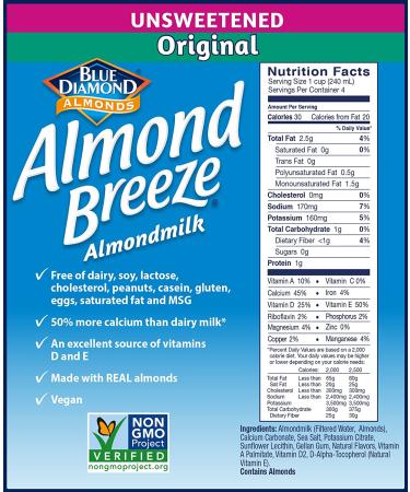 Almond Breeze Almond Milk Unsweetened Original 32oz - Pack of 6 - Buy Online on SooperMarket.com