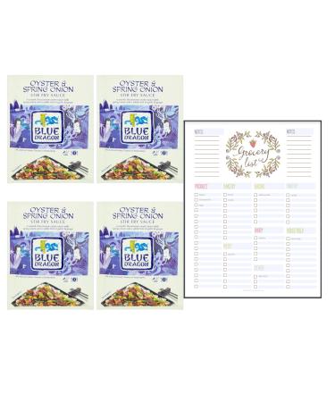 Sauce Mix Bundle which Contains Blue Dragon Oyster & Spring Onion Stir Fry Sauce 120g - Pack of 4 with Grocery List Card