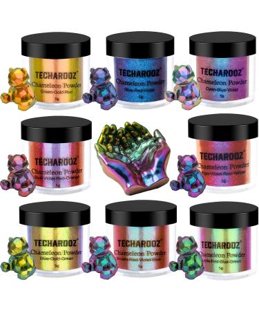 TECHAROOZ Chameleon Mica Powder 8 Color Shift Mica Powder Holographic Glitter for UV & Epoxy Resin Supplies Eyeshadow Acrylic Paint Nail Decor Slime Soap Making Candles Bath Bombs Cosmetics A - 8 Colors Multipack