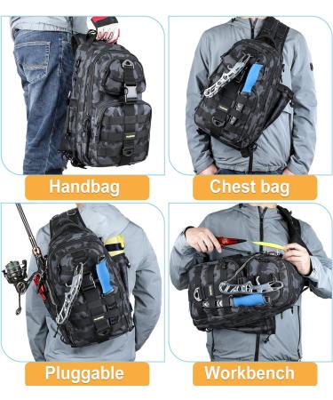 PLUSINNO Fishing Backpack Tackle Bag with Rod Holder - Water-Resistant, Ideal Fishing Gifts for Men - Large Black Camo (16.5*10.5*5.5inch) - Buy Online on SooperMarket.com