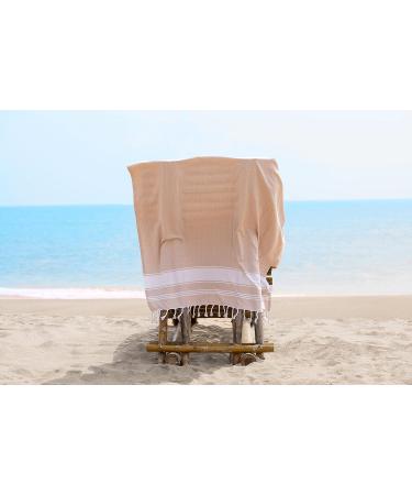 2-Piece Set: 100% Cotton Beach Towel with Beach Bag - Oversized 39x71 Towels for Adults - Quick Dry Sand Towels - Travel Beach Towel - Beige - Buy Online on SooperMarket.com