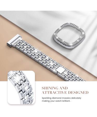 Goton Women's Bling Diamond Brick Design Band & Bumper Case for Fitbit Versa 3/Sense (Silver) - Buy Online on SooperMarket.com
