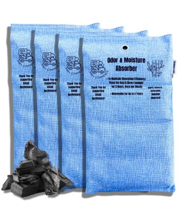 4 Extra Large: Activated Charcoal Bamboo: Odor Absorber Bags Flat (Equal to 10 Small Bags): Large Odor Eliminator Moisture Absorber Air Purifying Odor Absorbers & Under Mattress Moisture Control