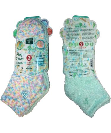 Earth Therapeutics Aloe Vera Socks - 2 Pairs | Moisturizing Treatment for Dry Feet, Cracked Heels, Calluses, Rough Skin | Infused with Aloe Vera & Vitamin E | Use with Lotions for Spa Pedicure - Confetti Green - Buy Online on SooperMarket.com