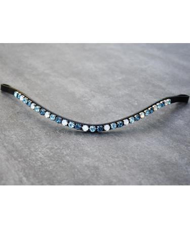 Gl cksHucke browband horse in turquoise petrol & white (White Opal) - large glitter chatons with silver edging - hand-sewn in Germany (WB leather color dark brown) WB leather color dark brown
