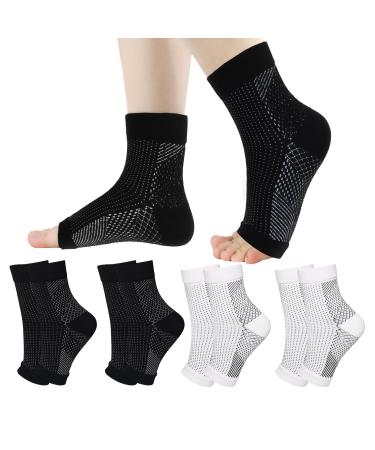 Darryy compression socks 4 pairs compression socks for men and women socks (black 2 pairs white 2 pairs L/XL)