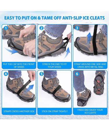 Sfee Ice Cleats - Anti-Slip Snow Grips Crampons for Shoes/Boots | Portable Traction for Walking, Climbing, Hiking, Fishing | Outdoor Running Gear with 2 Velcro Straps - Black (Large) - Buy Online on SooperMarket.com