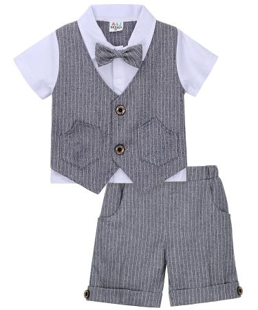 mintgreen Two-Piece Baby Boys Gentleman Suit Infant Outfit Sets Short Sleeve with Pants 0-5 Years 3-4 Years Dark Grey
