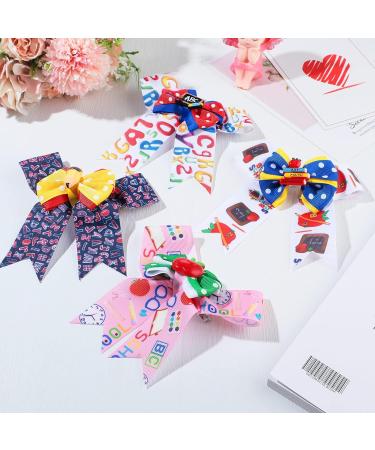 4 Pcs Alphabet Hair Bow Alligator Clips for Girls - Grosgrain Ribbon Hairbows | Kindergarten Back to School Hair Accessories - Buy Online on SooperMarket.com