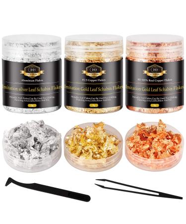 CHMI Gold Foil Flakes for Resin -15g, Jewelry Making, Imitation Gold Foil Flakes Metallic Leaf for Nails, Painting, Crafts, Slime and Resin Jewelry Making (Gold, Silver, Copper Colors) Multicolor