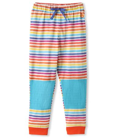 kIDio Organic Cotton Baby Infant Toddler Knee Patch Trousers Applique - Blue/Rainbow Stripes - Girl/Boy Pants (0-4 Years) 0-3 Months Rainbow Stripes