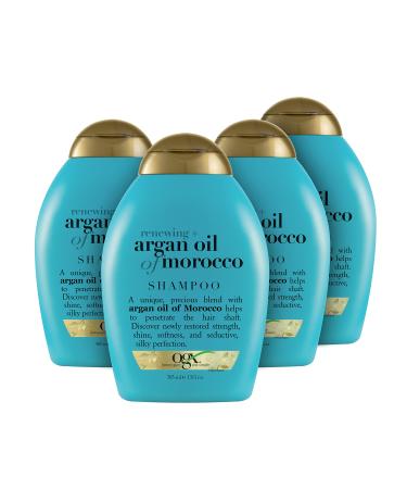 OGX Renewing and Cold-Pressed Argan Oil of Morocco Hydrating Shampoo, to Help Moisturize, Soften & Strengthen Hair, Paraben & Sulfate Free Surfactants, Floral, 52 Oz, Pack of 4 Shampoo Multipack