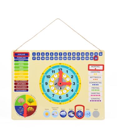 ewtshop learning clock made of metal colorful learning board with date time and seasons colorful