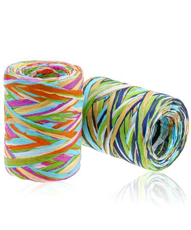 HOVEOX 2 Rolls Colored Raffia Paper Ribbon 524 Feet Colored Paper String Raffia Ribbon for Gift Wrapping Party Decor and Craft Decoration red and blue