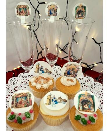 24 x Edible Stand up Christmas Nativity Scene Mix XX. Pre-Cut Wafer Paper Cupcake Toppers Party Winter Holiday Birth of Jesus Cake Decorations