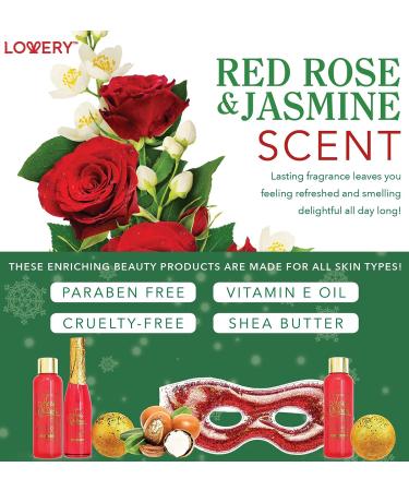 Red Rose Jasmine Home Spa Set: Bath and Body Gift Box for Him | Christmas Gifts | Fragrant Bubble Bath, Gold Bath Bombs, Red Glitter Gel Eye Mask and More - Buy Online on SooperMarket.com