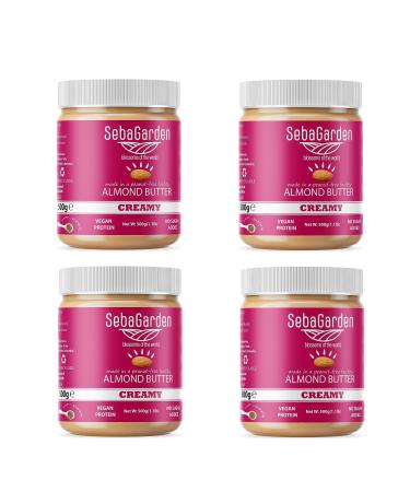 Almondmus-Seba Garden-2kg pure natural creamy smooth californian almond butter spread 100% almonds paleo keto-friendly without sugar additive 500 g (4 Pack)