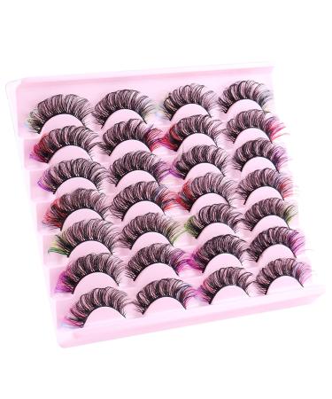 Joyeee False Eyelashes 14 Pairs Fake Eyelashes 3D Colorful Eye Lashes Reusable Easy to Wear and Remove Handmade Dramatic Fluffy Strip Lashes for Party Cosplay Costumes Festival Decoration#6 Eyelashes#45