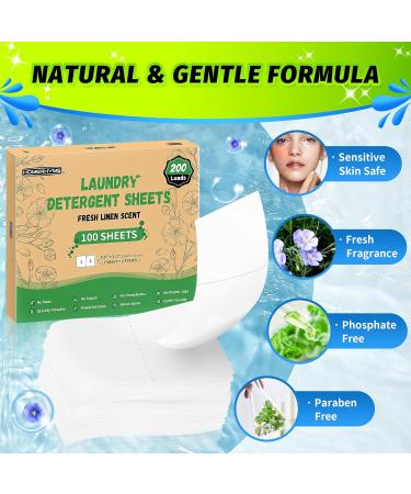 HOMERHYME Eco-Friendly Laundry Detergent Sheets - Fresh Linen Scent 200 Loads Plastic Free Hypoallergenic Travel & Home Use - 100 Strips - Buy Online on SooperMarket.com