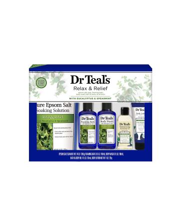 Dr Teal's Eucalyptus & Spearmint Relax & Relief Full Regimen 5-piece Gift Set (Epsom Salt Soaking Solution, Foaming Bath, Body Wash, Moisturizing Bath & Body Oil, Body Lotion)