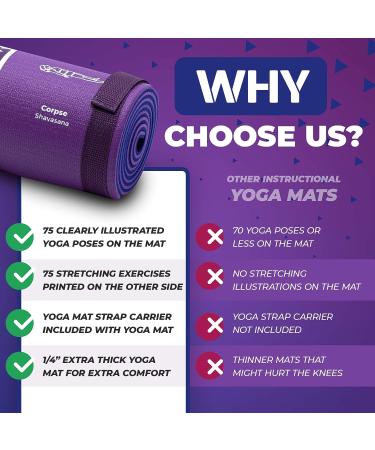Yoga Mat with 75 Illustrated Poses & Stretches + Carrying Strap | Non-Slip Extra-Thick Mat for Men and Women | Beginner-Friendly | Blue/Purple (68 x 24) - Buy Online on SooperMarket.com