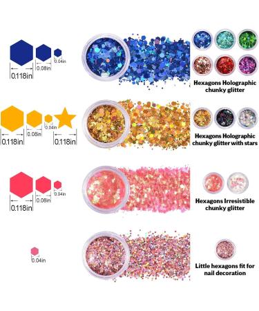 Veroa 12 Colors Chunky Glitter Set for Face, Body, and Hair - Festivals, Parties, Raves - Bright Festive Accessories (5g*12PCS) - Buy Online on SooperMarket.com