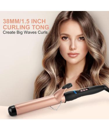 LXMTOU 38mm Large Barrel Curling Wand for Big Curls on Long, Thick Hair - Adjustable Temperature Curling Iron with Glove - Auto-Off Feature - Gold - Buy Online on SooperMarket.com